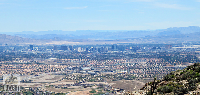 Photo of Las Vegas taken from the top of Blue Diamond Ridge while Horseback riding in Las Vegas at Cowboy Trail Rides in Red Rock Canyon